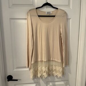 Snappy turtle Shirt Sz L‎ With Lace Extender boho Long sleeves top Beige Cowgirl